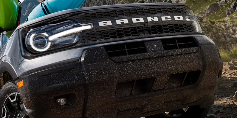 Close up of the front of a 2026 Ford Bronco.