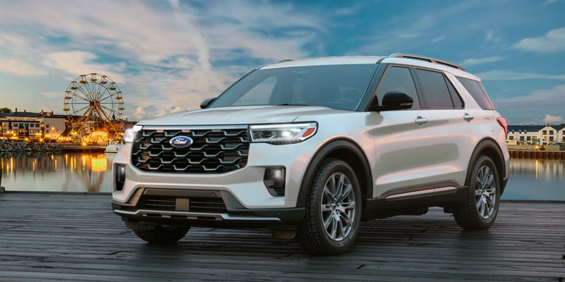 New 2026 Ford Explorer standing river side in its front profile